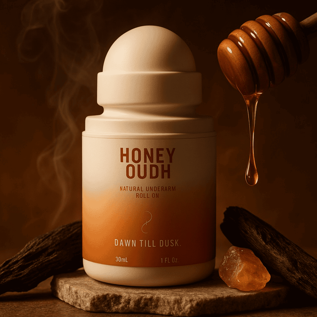 Honey Oudh Natural Roll-On Deodorant- 30mL (Travel Friendly Plastic Bottle)